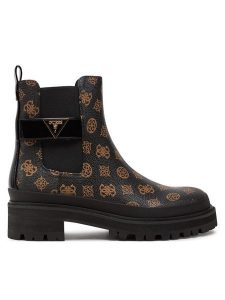 Guess Botki Bensly FLFBEN FAL10 Czarny. Czarne botki Guess, z aplikacjami, ze skóry, bez obcasa, na płaskiej podeszwie, bez zapięcia. Za 399,99 zł.