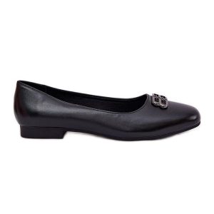 Eleganckie Baleriny Damskie Z Ozdobą Vinceza 62206 Czarne. Czarne balerinki z aplikacjami, ze skóry, bez obcasa, bez zapięcia. Za 161,95 zł.