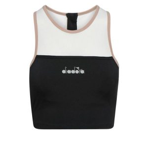 Top damski DIADORA L. SNUG CROP TOP BE ONE. Czarne koszulki sportowe Diadora, bez wzorów, bez ramiączek. Za 39,99 zł.