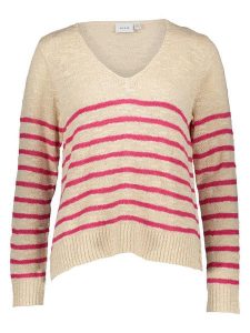 Vila Sweter w kolorze beżowo-różowym rozmiar: M. Brązowe swetry oversize Vila, m, bez wzorów, z bawełny, bez ramiączek. Za 88,64 zł.