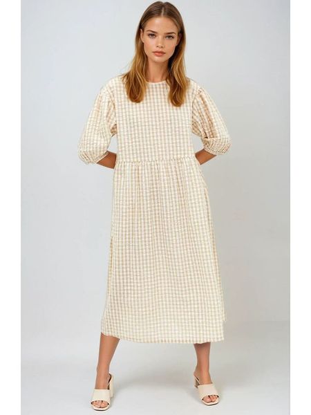 Monki Sukienka w kolorze beżowo-białym rozmiar: XL. Brązowe sukienki Monki, na co dzień, xl, bez wzorów, z bawełny, bez kołnierzyka, bez ramiączek, maxi, proste. Za 65,23 zł.