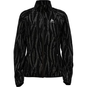 Kurtka do biegania damska Odlo Jacket ESSENTIAL LIGHT PRINT. Czarne kurtki ODLO, bez wzorów, bez kaptura. W wyprzedaży za 300,00 zł.