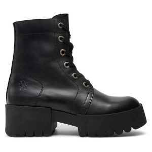 Trzewiki Fly London. Czarne botki Fly London, bez wzorów, bez obcasa, na płaskiej podeszwie, bez zapięcia. Za 579,99 zł.