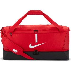Torba sportowa Nike Academy Team Hardcase usztywnione dno z komorą na buty 59L. Czerwone torby podróżne i sportowe Nike, bez wzorów. Za 199,99 zł.