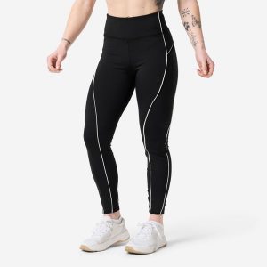 Legginsy fitness damskie Domyos wysoki stan. Białe legginsy DOMYOS, z aplikacjami, z materiału, z podwyższonym stanem, długie. Za 119,99 zł.