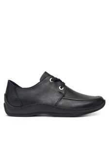 Rieker Półbuty L1719-00 Czarny. Czarne półbuty Rieker, bez wzorów, ze skóry, bez obcasa, na płaskiej podeszwie, bez zapięcia. Za 319,99 zł.