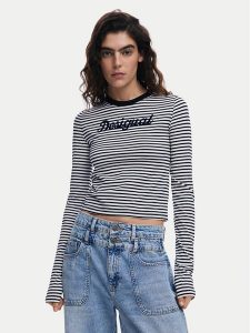 Desigual Bluzka 25SWTK85 Czarny Regular Fit. Czarne bluzki Desigual, xl, bez wzorów, z bawełny, bez kołnierzyka, bez ramiączek. Za 149,99 zł.