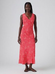 Levi's Sukienka w kolorze czerwono-białym rozmiar: L. Czerwone sukienki Levi's®, l, bez wzorów, z wiskozy, bez kołnierzyka, bez ramiączek, maxi. Za 127,05 zł.