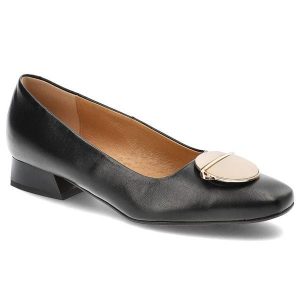 Czarne Czółenka Espirito Damskie Eleganckie Obuwie. Czarne czółenka Espirito, z aplikacjami, ze skóry, bez obcasa, bez zapięcia. Za 348,99 zł.
