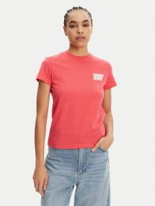 Tommy Jeans T-Shirt Bubble DW0DW21338 Różowy Regular Fit. Czerwone t-shirty Tommy Jeans, xs, bez wzorów, z bawełny, bez kołnierzyka, bez ramiączek. Za 89,99 zł.