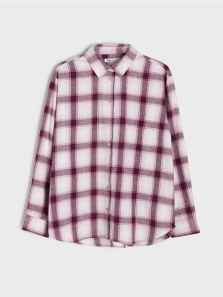 Flanelowa koszula w kratę z domieszką bawełny - wielobarwny. Koszule Sinsay, l, bez wzorów, z bawełny, bez kołnierzyka, bez ramiączek. Za 49,99 zł.