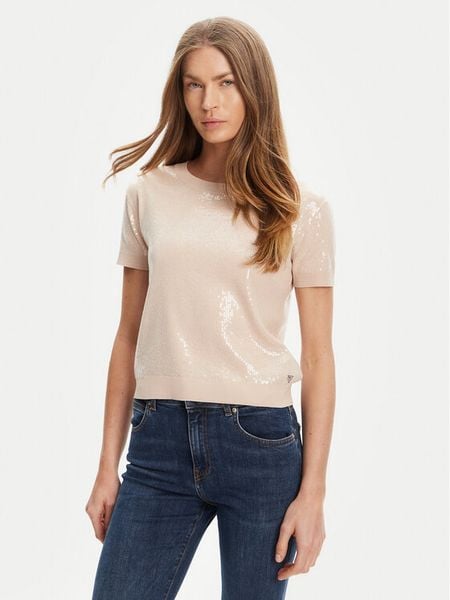 Guess Sweter W5YR21 Z3E70 Beżowy Regular Fit. Brązowe swetry klasyczne Guess, xl, z wiskozy, bez kołnierzyka. Za 249,99 zł.