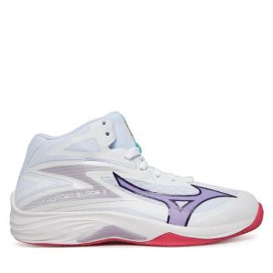 Buty halowe Mizuno. Białe buty sportowe Mizuno, bez wzorów, bez zapięcia. Za 449,99 zł.