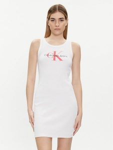 Calvin Klein Jeans Sukienka letnia Archival Monologo J20J223069 Biały Slim Fit. Białe kombinezony Calvin Klein Jeans, na lato, xs, bez wzorów, z bawełny, bez kołnierzyka, bez ramiączek. Za 199,99 zł.