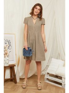 Rodier Lin Lniana sukienka w kolorze szarobrązowym rozmiar: XL/XXL. Brązowe sukienki Rodier Lin, na co dzień, xl, bez wzorów, ze lnu, bez kołnierzyka, bez ramiączek, mini, proste. Za 158,45 zł.