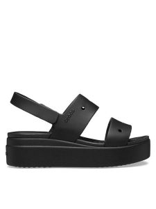 Crocs Sandały Brooklyn 4U 210676 Czarny. Czarne sandały Crocs, bez wzorów, z tworzywa sztucznego, bez obcasa, na płaskiej podeszwie, bez zapięcia. Za 259,99 zł.