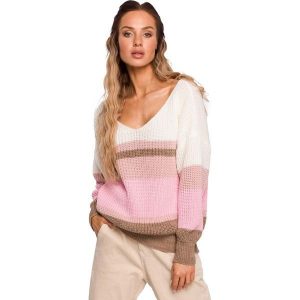 Sweter w Paski z Dekoltem V - Model 4. Swetry klasyczne MOE, l, z materiału, bez kołnierzyka. Za 218,90 zł.