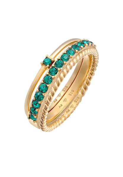 Elli Damski zestaw soliter Memoire z kryształami szklanymi z pozłacanym srebrze 925 Sterling Silver Pierścionki 1 ct. Szare pierścionki Elli, pozłacane. Za 328,99 zł.
