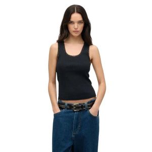 Tank top z koronkowym wykończeniem dla kobiet Superdry Vintage. Niebieskie topy Superdry, bez wzorów, z koronki, vintage, bez kołnierzyka, bez ramiączek. Za 103,80 zł.