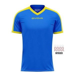 Koszulka piłkarska dla dorosłych Givova Revolution Interlock. Niebieskie bluzki Givova, l, bez wzorów, sportowe, bez kołnierzyka, bez ramiączek. Za 159,99 zł.