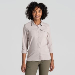 Koszula podróżnicza damska Craghoppers NosiLife Pro LS Shirt III. Brązowe koszule Craghoppers, bez wzorów, bez kołnierzyka, bez ramiączek. Za 424,99 zł.