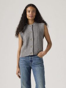Levi's Kamizelka dzianinowa w kolorze szarym rozmiar: XS. Szare kamizelki Levi's®, s, bez wzorów, z dzianiny, bez kołnierzyka, bez ramiączek, bez kaptura. Za 91,77 zł.