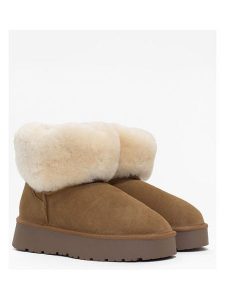 NICEBAY Skórzane botki zimowe "Freya" w kolorze jasnobrązowym rozmiar: 40. Brązowe botki NICEBAY, na zimę, bez wzorów, z materiału, bez obcasa, bez zapięcia. Za 217,99 zł.