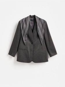 Marynarka z chustą - ciemnoszary. Szare marynarki i żakiety Reserved, l, bez wzorów, z tkaniny. Za 249,99 zł.