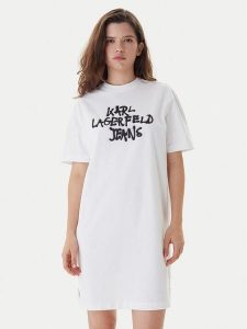 Karl Lagerfeld Jeans Sukienka codzienna B1W13043 Biały Regular Fit. Białe kombinezony Karl Lagerfeld Jeans, na co dzień, s, bez wzorów, z bawełny, bez kołnierzyka, bez ramiączek, proste. Za 439,99 zł.