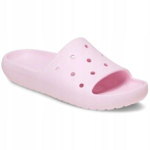 Klapki Dla Dorosłych Crocs Classic Slide V2. Czerwone klapki Crocs, bez wzorów, z materiału, bez obcasa. Za 97,99 zł.