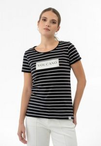 T-shirt w paski T-VIV. Brązowe t-shirty Volcano, s, bez wzorów, z bawełny, bez kołnierzyka, bez ramiączek. Za 59,99 zł.