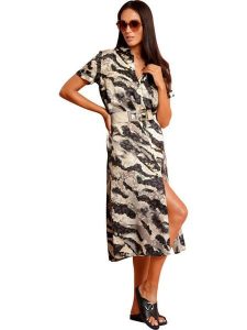 Heine Sukienka w kolorze beżowo-szarym rozmiar: 44. Brązowe sukienki Heine, na co dzień, bez wzorów, z tkaniny, bez kołnierzyka, bez ramiączek, midi, proste. Za 130,99 zł.