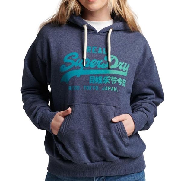 Bluza z kapturem wintage z grafiką i tonalnym logo. Niebieskie bluzy Superdry, bez wzorów, z bawełny, z kapturem. W wyprzedaży za 325,60 zł.