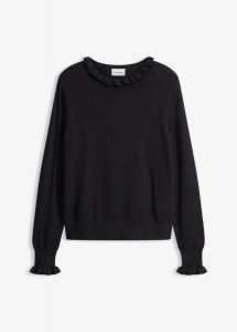 Cienki sweter z mieszanki wiskozy. Czarne swetry klasyczne bonprix, z wiskozy, bez kołnierzyka. Za 102,99 zł.