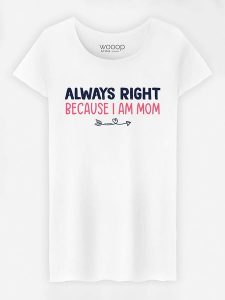 WOOOP Koszulka "Always Right Mom" w kolorze białym rozmiar: L. Białe bluzki Wooop, l, bez wzorów, bez kołnierzyka, bez ramiączek. Za 74,63 zł.