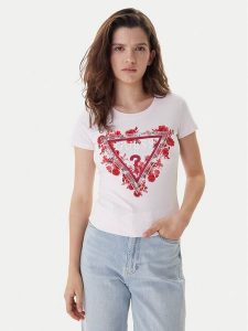 Guess T-Shirt W6RI23 J1314 Różowy Regular Fit. Czerwone t-shirty Guess, s, z aplikacjami, z bawełny, bez kołnierzyka, bez ramiączek. Za 189,99 zł.
