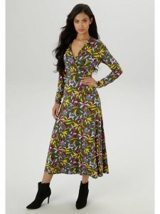 Aniston Sukienka w kolorze ciemnozielono-żółtym rozmiar: 36. Zielone sukienki Aniston, bez wzorów, bez kołnierzyka, bez ramiączek, maxi. Za 95,92 zł.