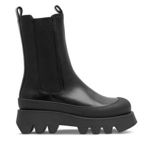 Botki Badura. Czarne botki Badura, bez wzorów, bez obcasa, na płaskiej podeszwie, bez zapięcia. Za 359,99 zł.