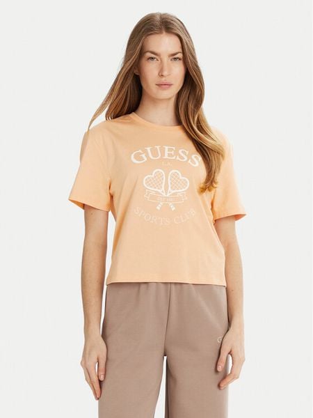 Guess T-Shirt V5GI04 I3Z14 Pomarańczowy Regular Fit. Brązowe t-shirty Guess, m, z aplikacjami, z bawełny, bez kołnierzyka, bez ramiączek. Za 79,99 zł.