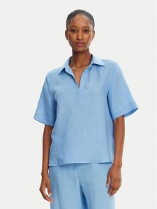 Marella Bluzka Nave 2515111032 Błękitny Regular Fit. Niebieskie bluzki Marella, bez wzorów, ze lnu, bez kołnierzyka, bez ramiączek. Za 369,99 zł.