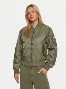 Guess Jeans Kurtka bomber W4YL01 WG932 Khaki Regular Fit. Brązowe kurtki Guess Jeans, xl, z aplikacjami, z jeansu, bez kaptura. Za 449,99 zł.