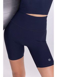Onamaste Szorty sportowe "Lotus" w kolorze granatowe rozmiar: S/M. Niebieskie spodenki sportowe Onamaste, m, bez wzorów, z materiału, z podwyższonym stanem, outdoorowe. Za 114,17 zł.