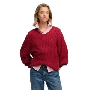 Damski oversize sweter z dekoltem w kształcie V Superdry. Brązowe swetry klasyczne Superdry, na zimę, bez wzorów, bez ramiączek. Za 284,00 zł.