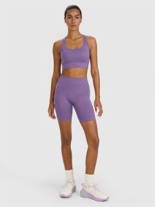 4F Legginsy kolarki treningowe bezszwowe damskie - fioletowe XS/S. Czerwone legginsy 4f, bez wzorów, z dzianiny, z podwyższonym stanem. Za 119,99 zł.