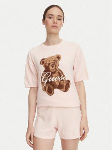 Guess T-Shirt O6BR03 Z1145 Różowy jasny Regular Fit. Czerwone t-shirty Guess, l, z aplikacjami, z syntetyku, bez kołnierzyka, bez ramiączek. Za 234,99 zł.