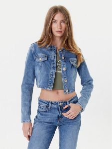 Guess Kurtka jeansowa W5YN53 D5QP2 Niebieski Regular Fit. Niebieskie kurtki Guess, s, z aplikacjami, z bawełny, bez kaptura. Za 399,99 zł.