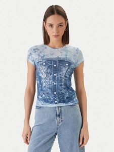 Guess T-Shirt W6GI44 K3614 Niebieski Regular Fit. Niebieskie t-shirty Guess, xl, z aplikacjami, z syntetyku, bez kołnierzyka, bez ramiączek. Za 189,99 zł.