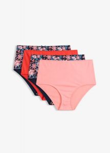 Figi z wysokim stanem z bawełny (4 pary). Niebieskie figi bonprix, bez wzorów, z bawełny. Za 91,96 zł.
