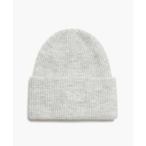 Czapka damska z miękkiego prążkowanego materiału Superdry. Szare czapki Superdry, bez wzorów, z dzianiny, eleganckie. Za 123,30 zł.