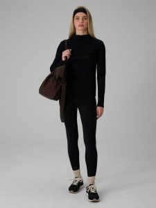 4F Legginsy dzianinowe damskie - czarne XL. Czarne legginsy 4f, bez wzorów, z bawełny, z podwyższonym stanem. Za 129,99 zł.
